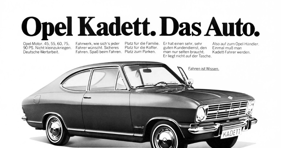 Antiguo anuncio de Opel con el lema 'Das Auto' con el que presentaba su nuevo Opel Kadett