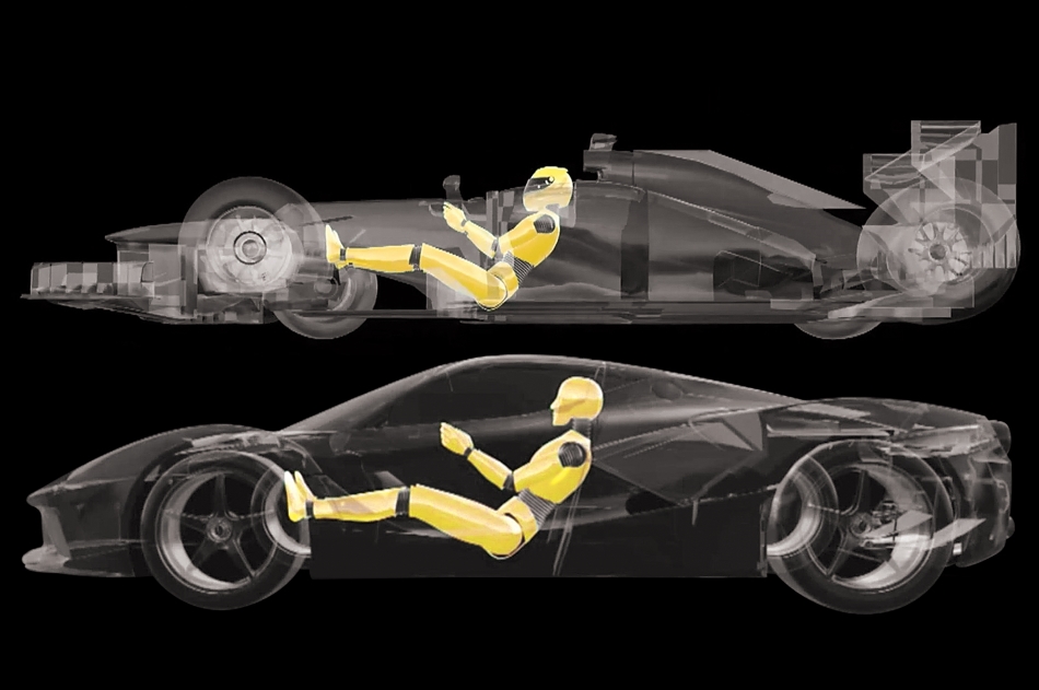 Puesto de conducción de un F1 y Ferrari LaFerrari