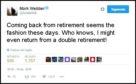Mark Webber da un mensaje enigmático