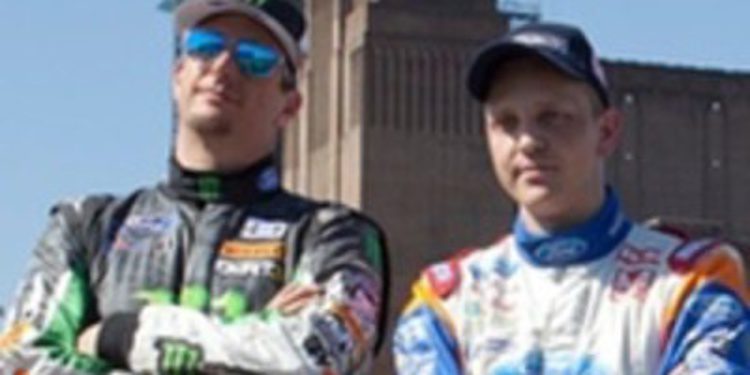 Hirvonen y Block en la presentación del videojuego de rallies DiRT 3